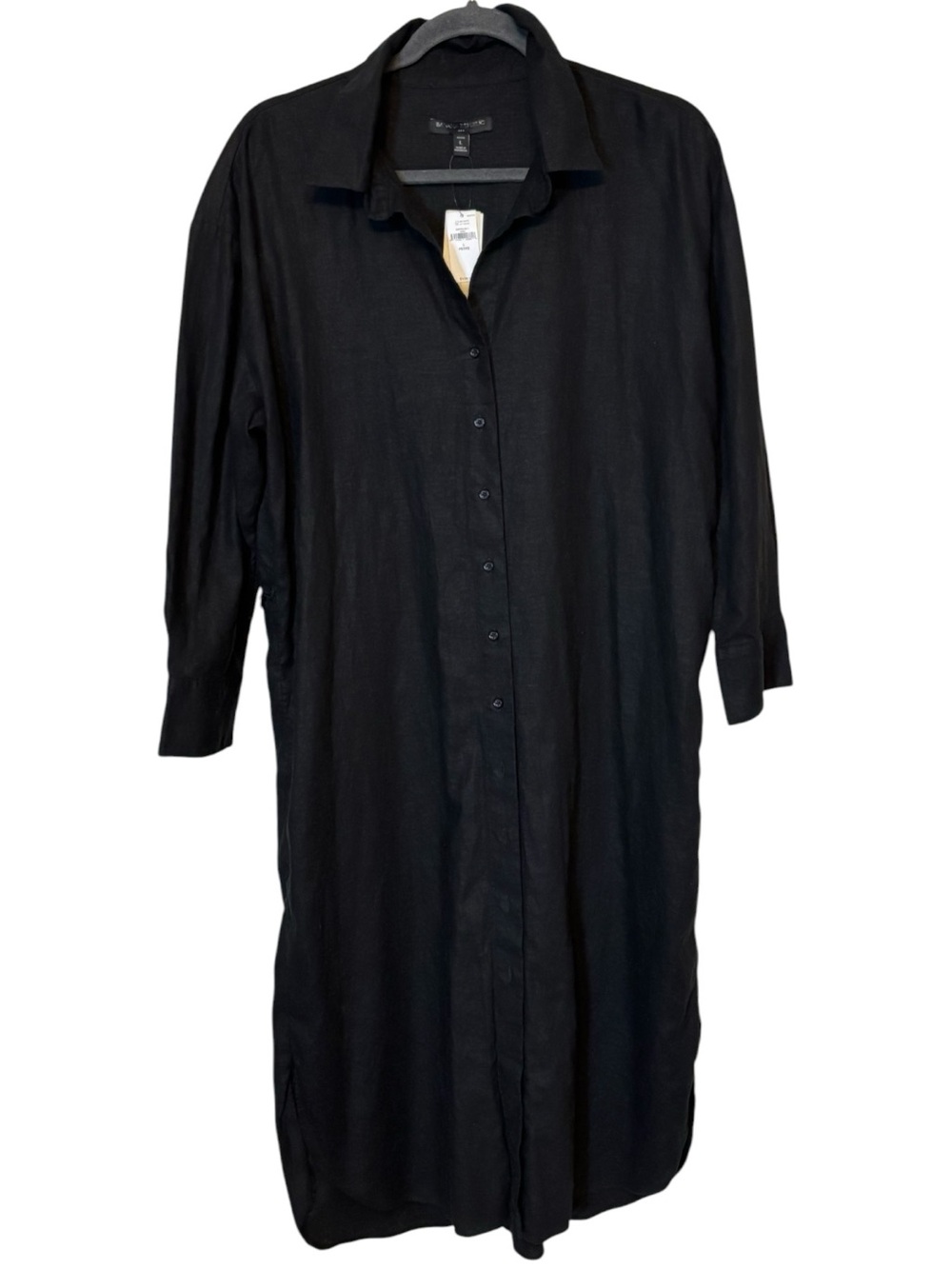 NWT Banana Republic Black Linen Midi Length Shirt Dress Size Large Petite
